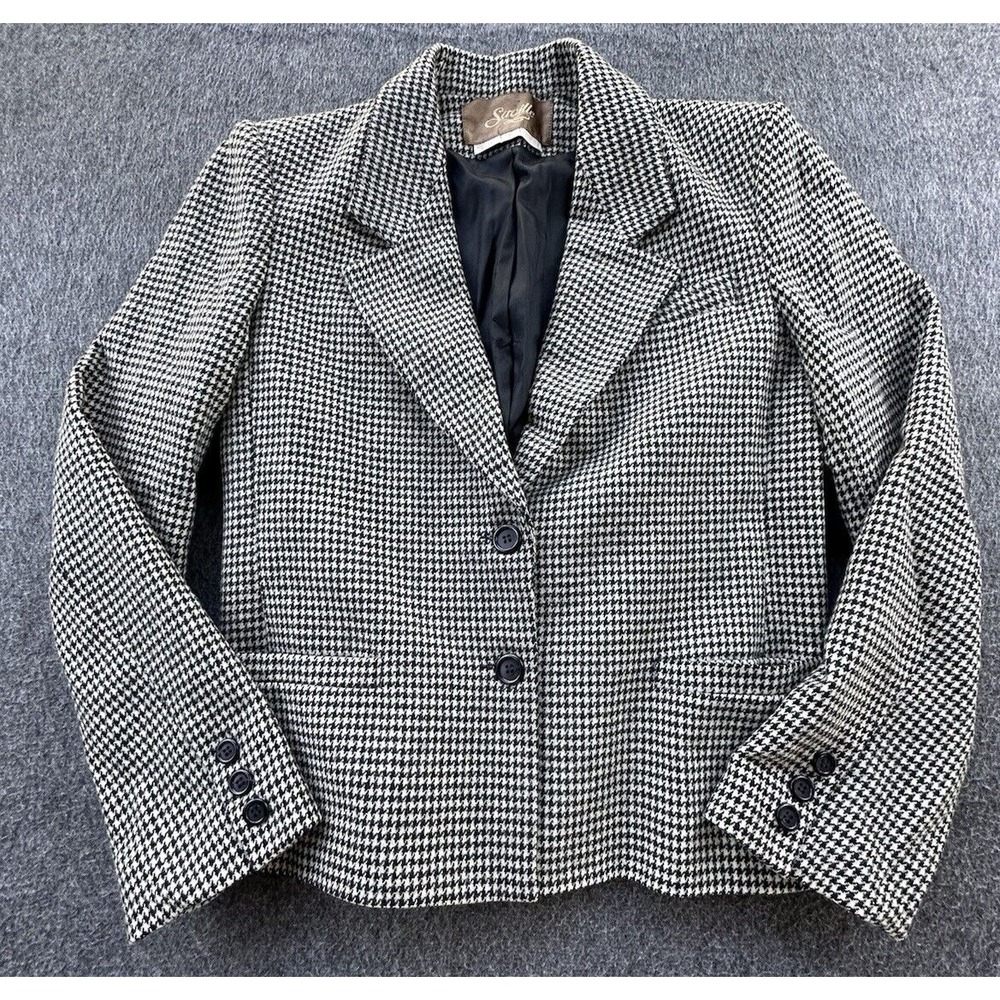 Saville Wool Blazer Women 6 Black Tan‎ Houndstooth Pockets Jacket Business